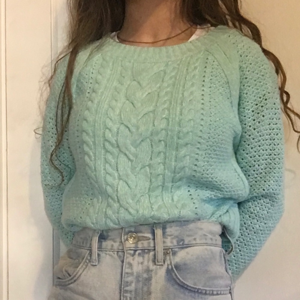 Sea foam green knit chunky sweater